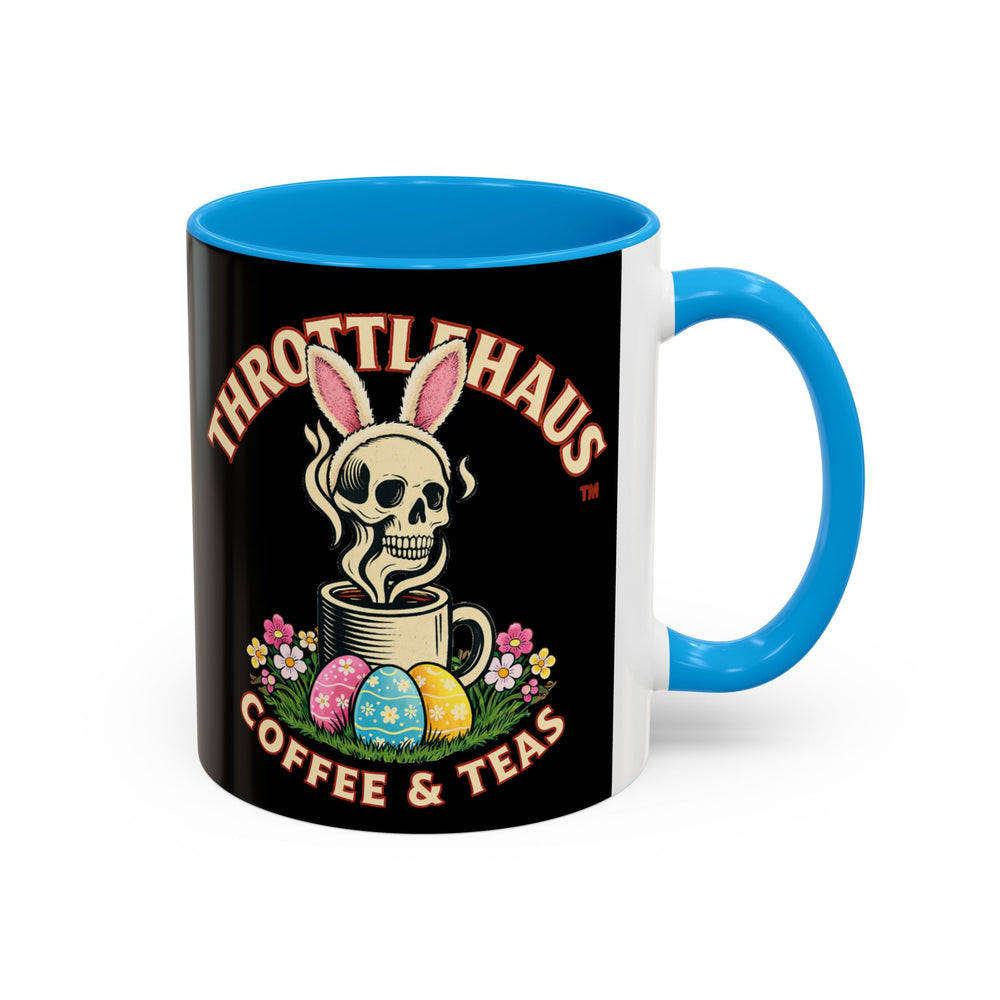 Coffee Mug — Throttlehaus Skull with Bunny Ears & Easter Eggs