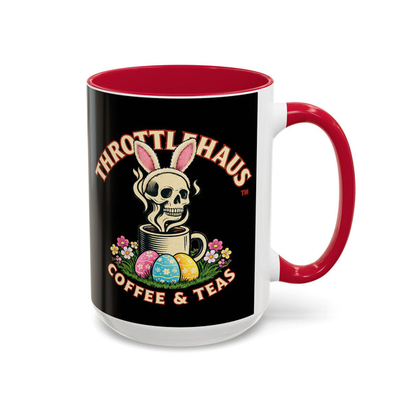 Coffee Mug — Throttlehaus Skull with Bunny Ears & Easter Eggs