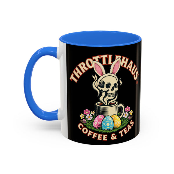 Coffee Mug — Throttlehaus Skull with Bunny Ears & Easter Eggs