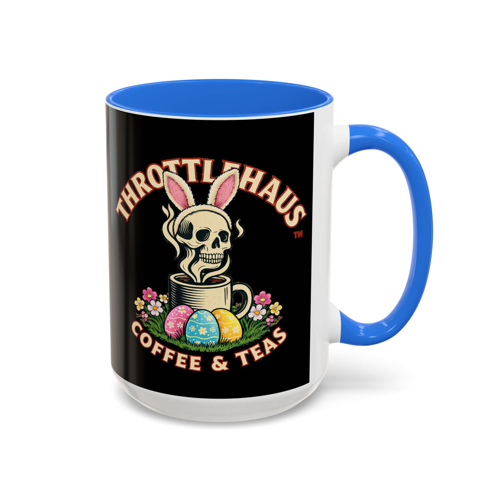 Coffee Mug — Throttlehaus Skull with Bunny Ears & Easter Eggs