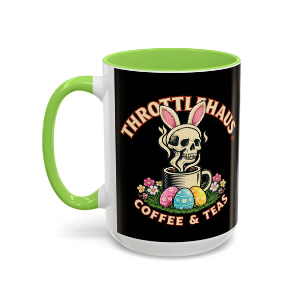 Coffee Mug — Throttlehaus Skull with Bunny Ears & Easter Eggs