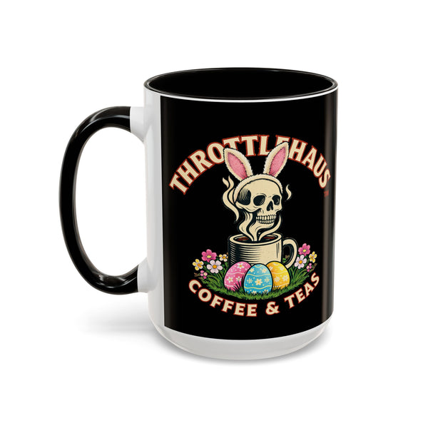 Coffee Mug — Throttlehaus Skull with Bunny Ears & Easter Eggs