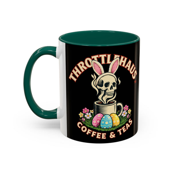 Coffee Mug — Throttlehaus Skull with Bunny Ears & Easter Eggs