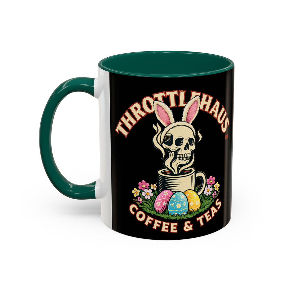 Coffee Mug — Throttlehaus Skull with Bunny Ears & Easter Eggs