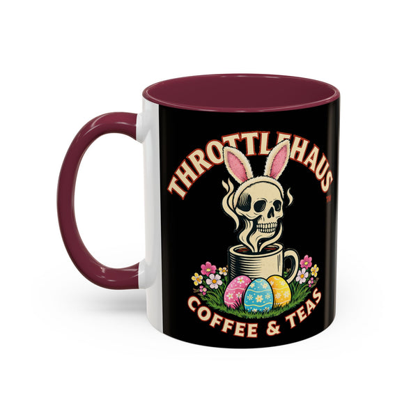 Coffee Mug — Throttlehaus Skull with Bunny Ears & Easter Eggs