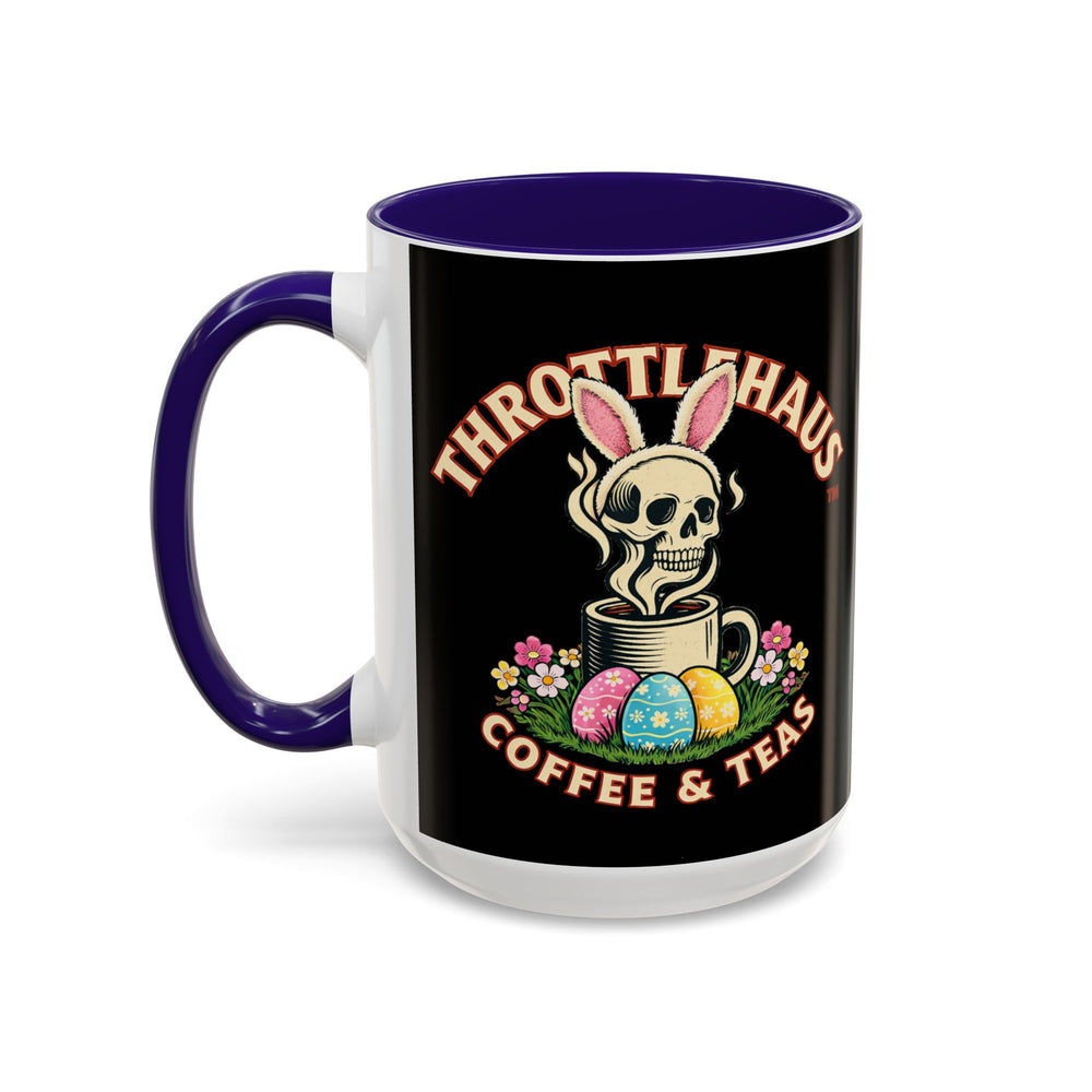 Coffee Mug — Throttlehaus Skull with Bunny Ears & Easter Eggs