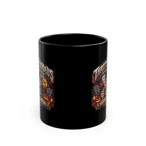 Halloween Throttlehaus Coffee Mug — Spooky Skull & Pumpkins Black Ceramic (11oz & 15oz)