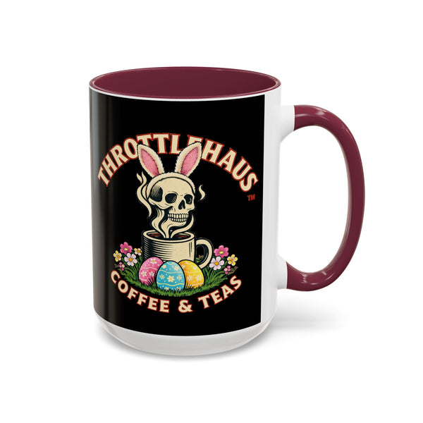 Coffee Mug — Throttlehaus Skull with Bunny Ears & Easter Eggs