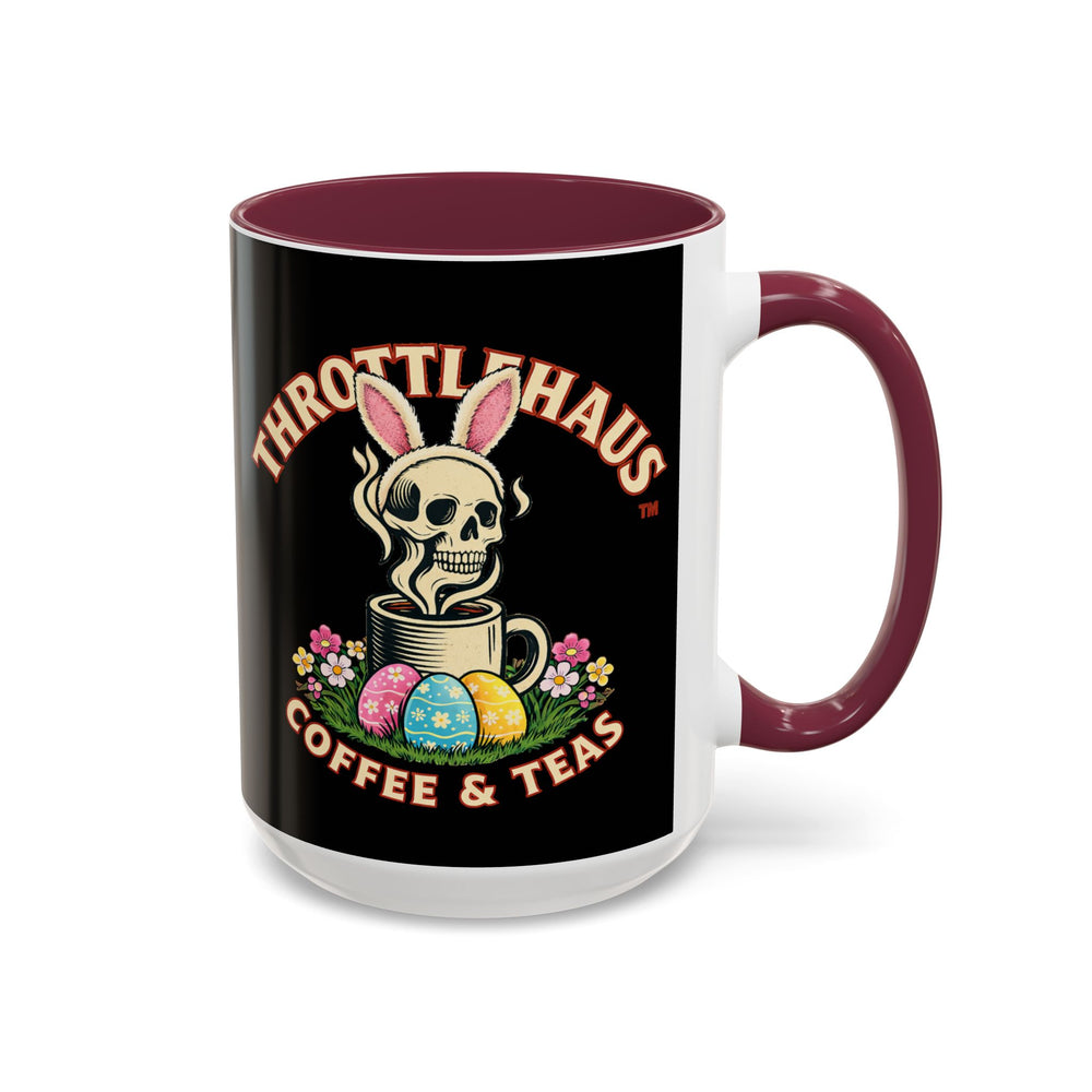 Coffee Mug — Throttlehaus Skull with Bunny Ears & Easter Eggs