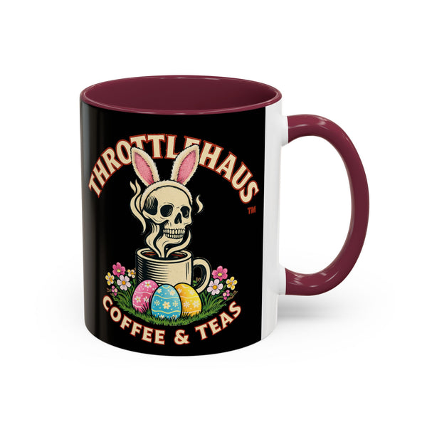 Coffee Mug — Throttlehaus Skull with Bunny Ears & Easter Eggs