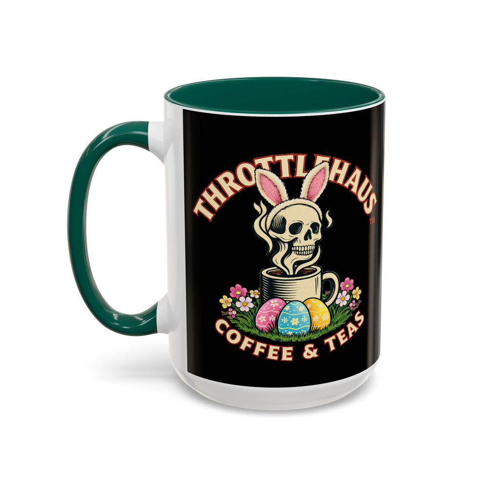 Coffee Mug — Throttlehaus Skull with Bunny Ears & Easter Eggs