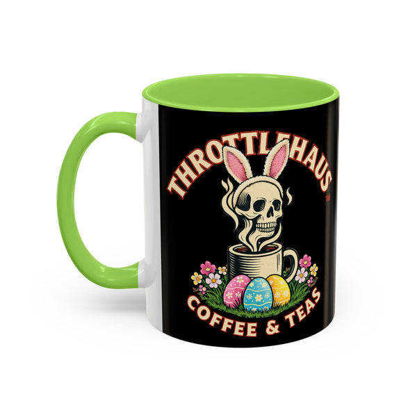 Coffee Mug — Throttlehaus Skull with Bunny Ears & Easter Eggs