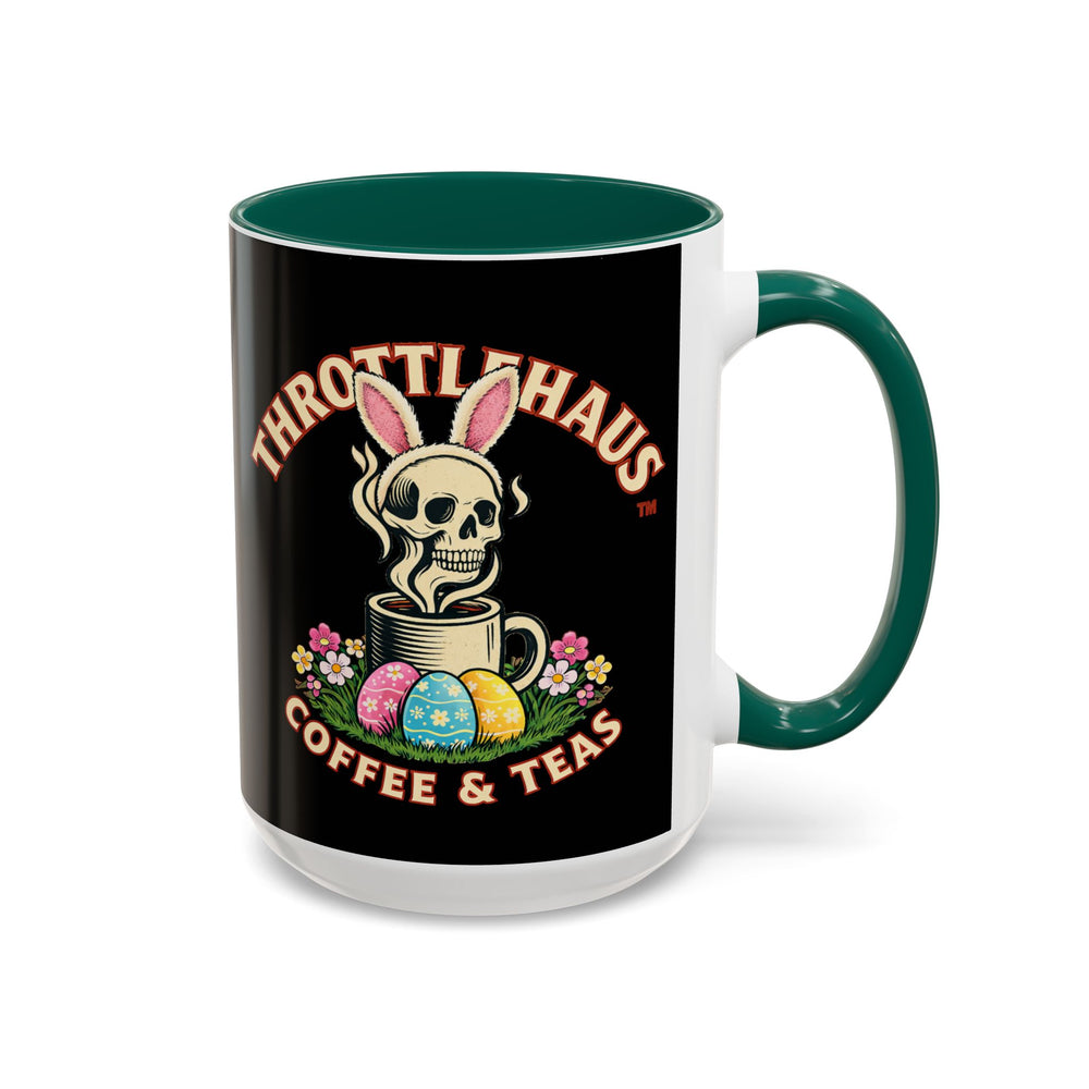Coffee Mug — Throttlehaus Skull with Bunny Ears & Easter Eggs